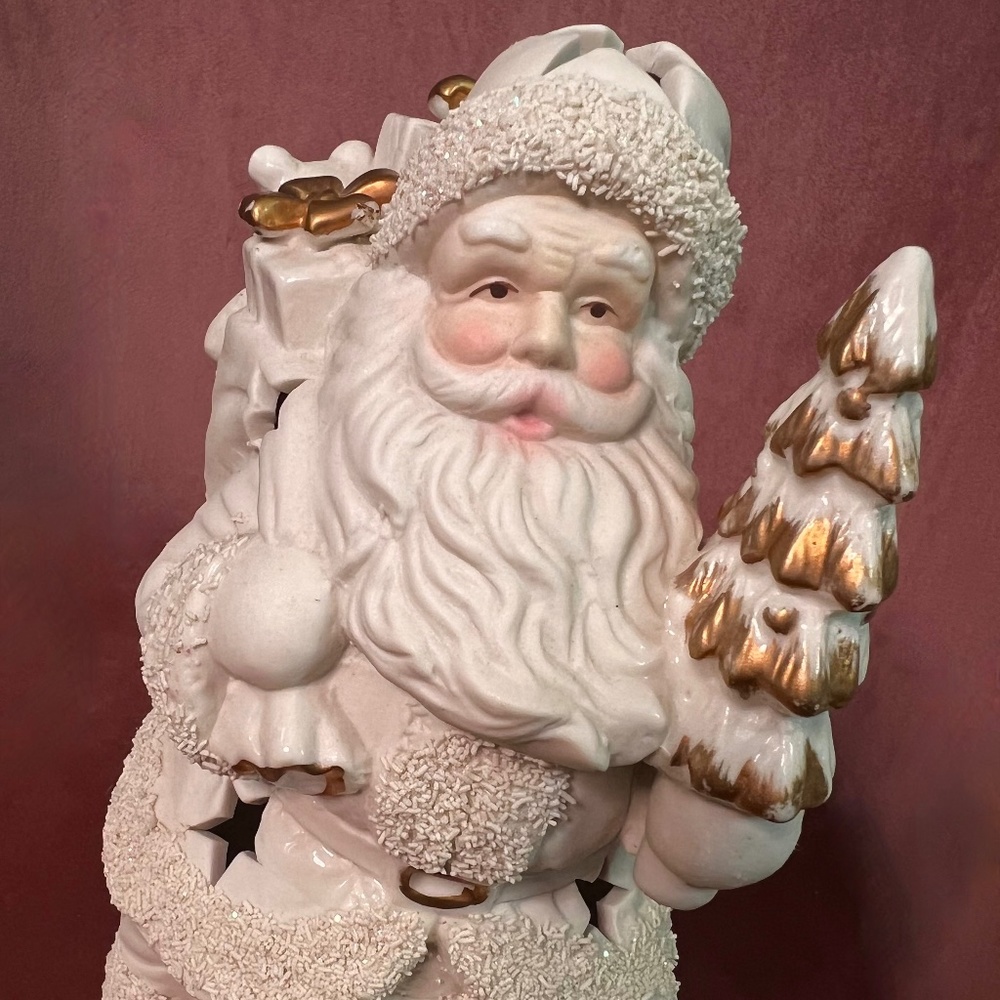EUC [Ho Ho Ho] VNTG Santa Figurine X Gold Christmas Light Holiday Winter Decor